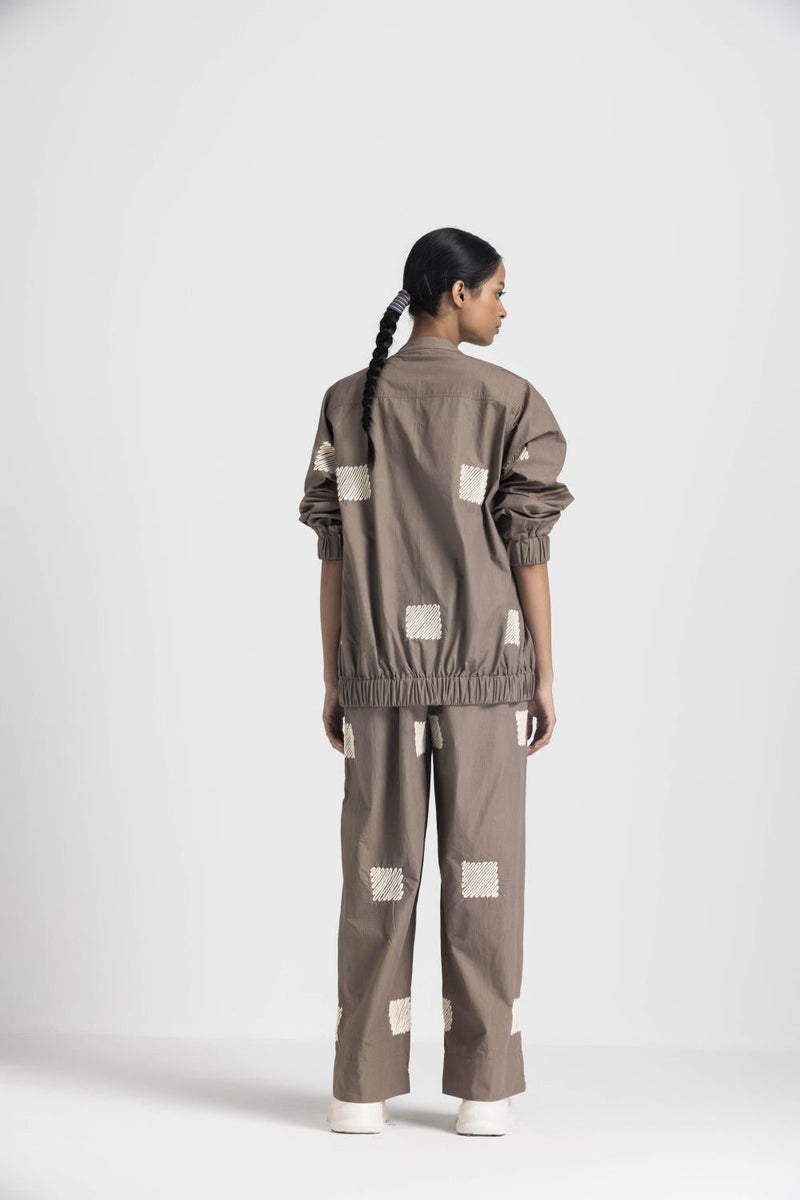 EMB. BOMBER JACKET CO ORD - CEDAR poplin by THREE in brown color for women Worldwide
