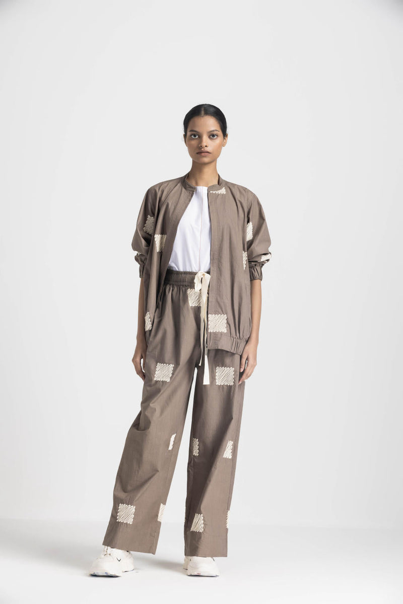 EMB. BOMBER JACKET - CEDAR poplin by THREE in brown color for women Worldwide