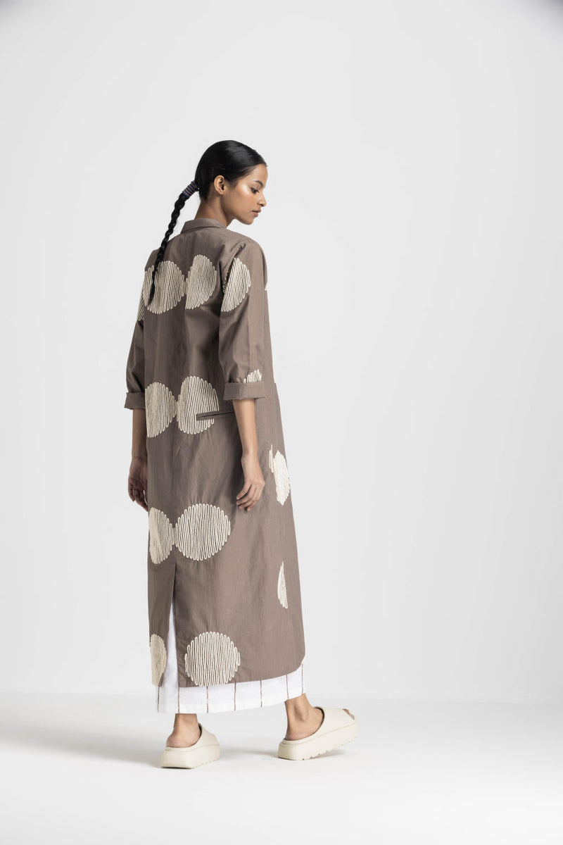 CIRCLE WAVE EMB. JACKET - CEDAR poplin by THREE in brown color for women Worldwide