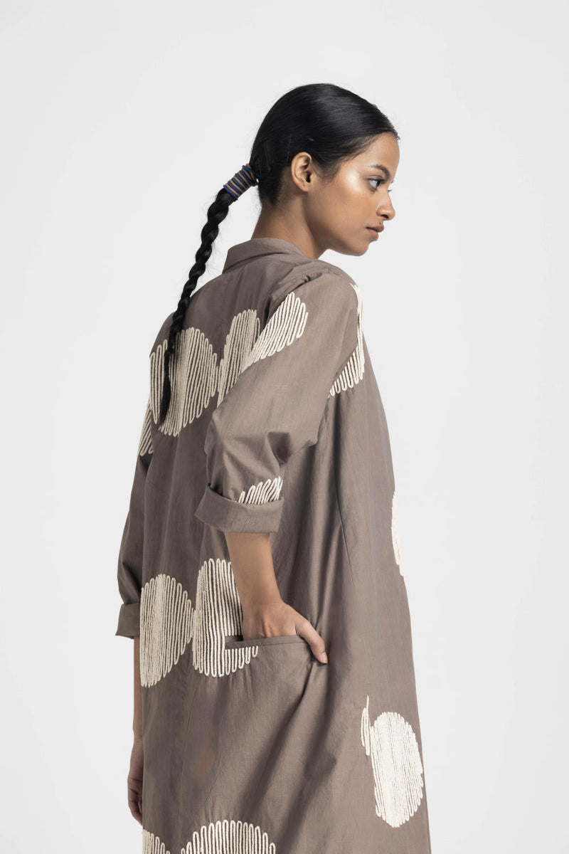 CIRCLE WAVE EMB. JACKET - CEDAR poplin by THREE in brown color for women Worldwide