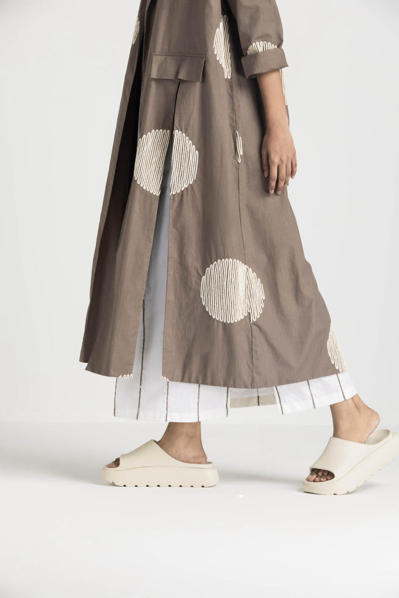 CIRCLE WAVE EMB. JACKET - CEDAR poplin by THREE in brown color for women Worldwide