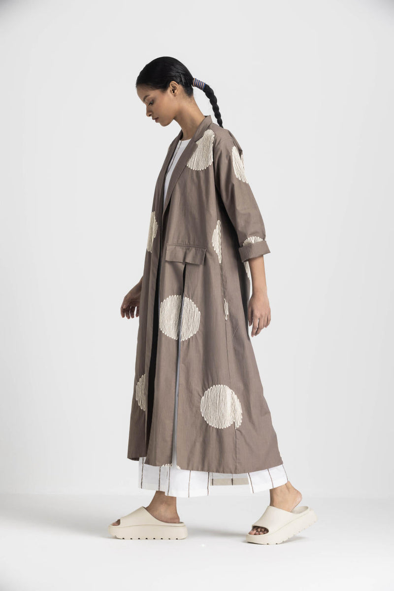 CIRCLE WAVE EMB. JACKET - CEDAR poplin by THREE in brown color for women Worldwide