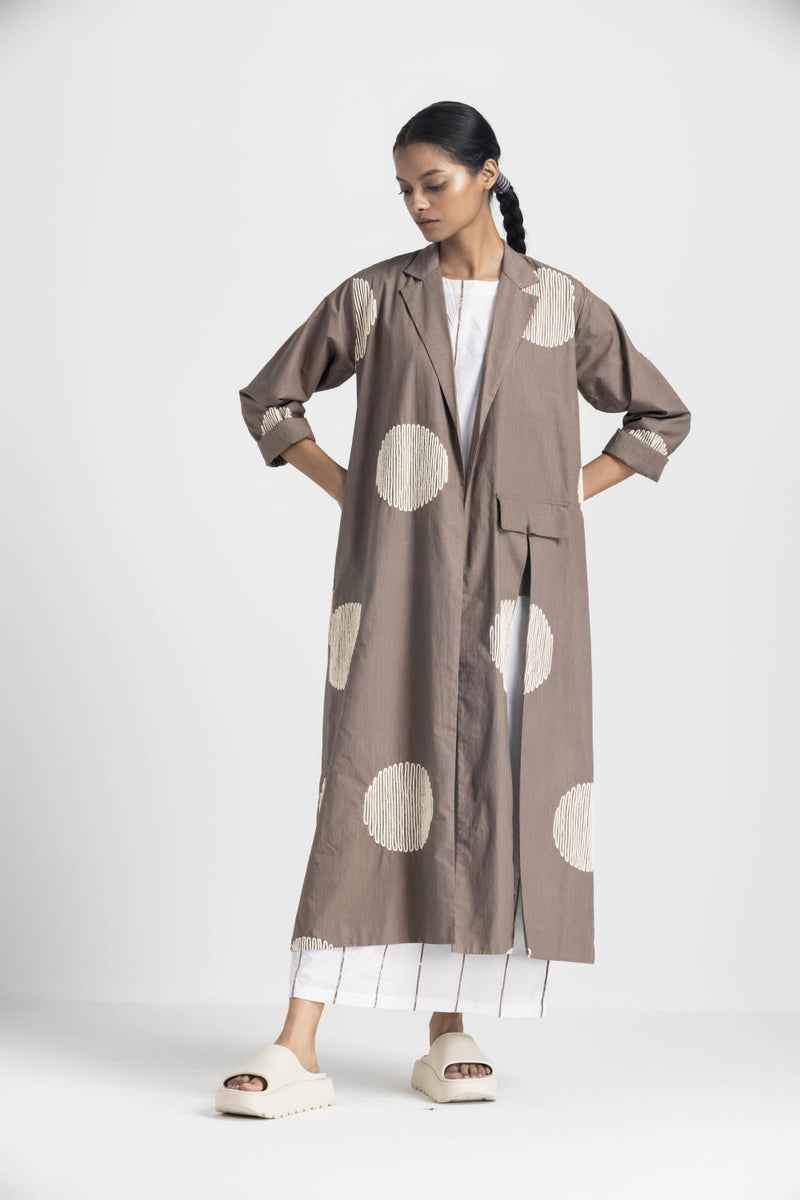 CIRCLE WAVE EMB. JACKET - CEDAR poplin by THREE in brown color for women Worldwide