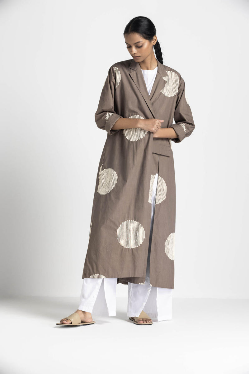 CIRCLE WAVE EMB. JACKET - CEDAR poplin by THREE in brown color for women Worldwide
