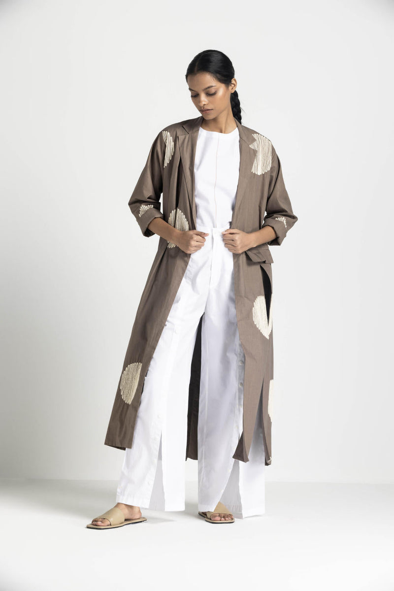 CIRCLE WAVE EMB. JACKET CO ORD (SET OF 3) - CEDAR poplin by THREE in brown color for women Worldwide