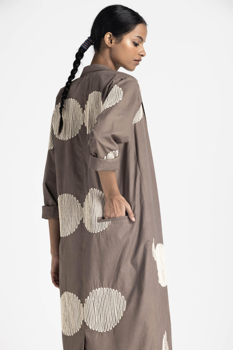 CIRCLE WAVE EMB. JACKET CO ORD (SET OF 3) - CEDAR poplin by THREE in brown color for women Worldwide