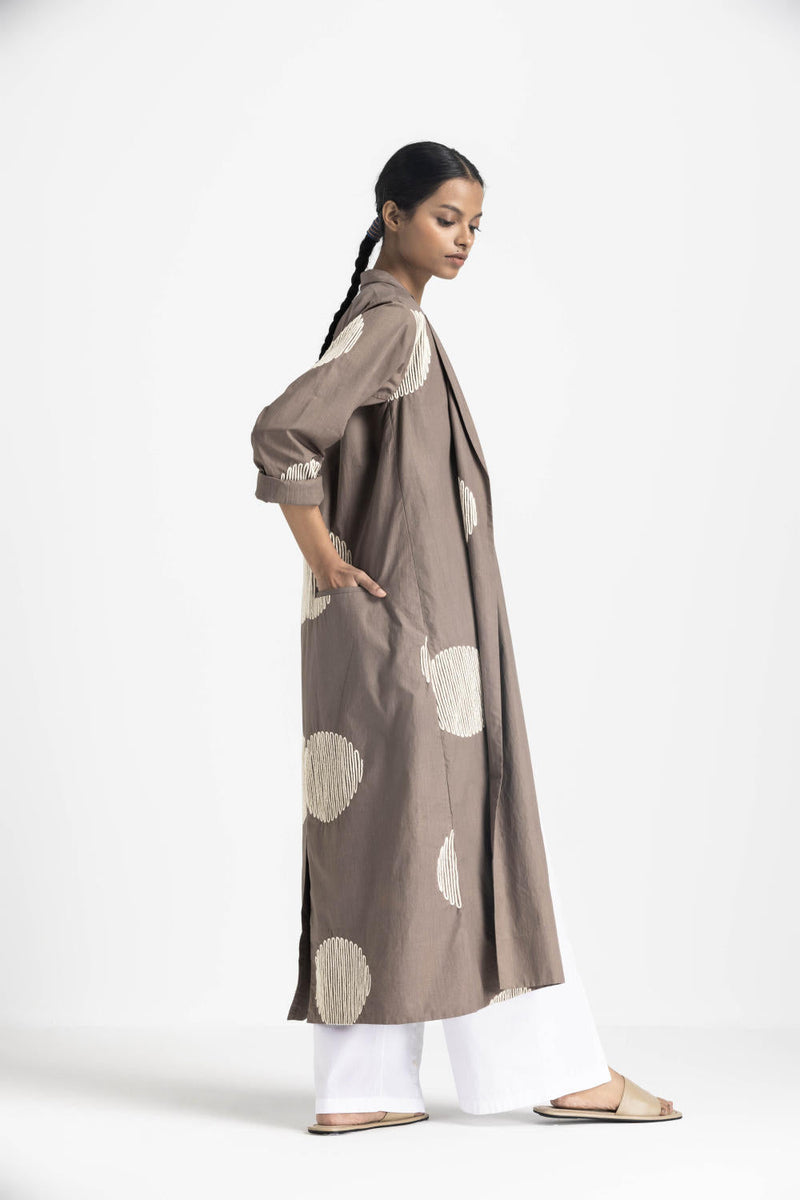 CIRCLE WAVE EMB. JACKET - CEDAR poplin by THREE in brown color for women Worldwide