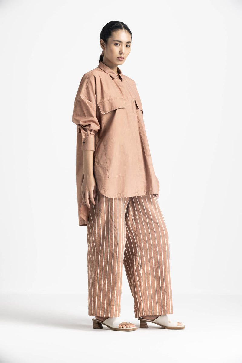 FRINGE POCKET SHIRT - CHAMPAGNE poplin by THREE for women Worldwide