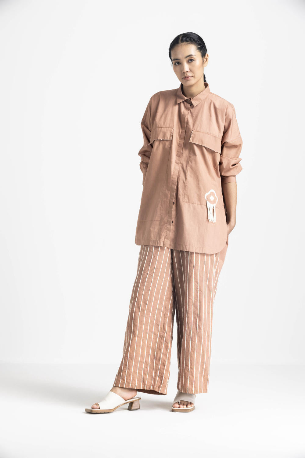 FRINGE POCKET SHIRT CO ORD - CHAMPAGNE