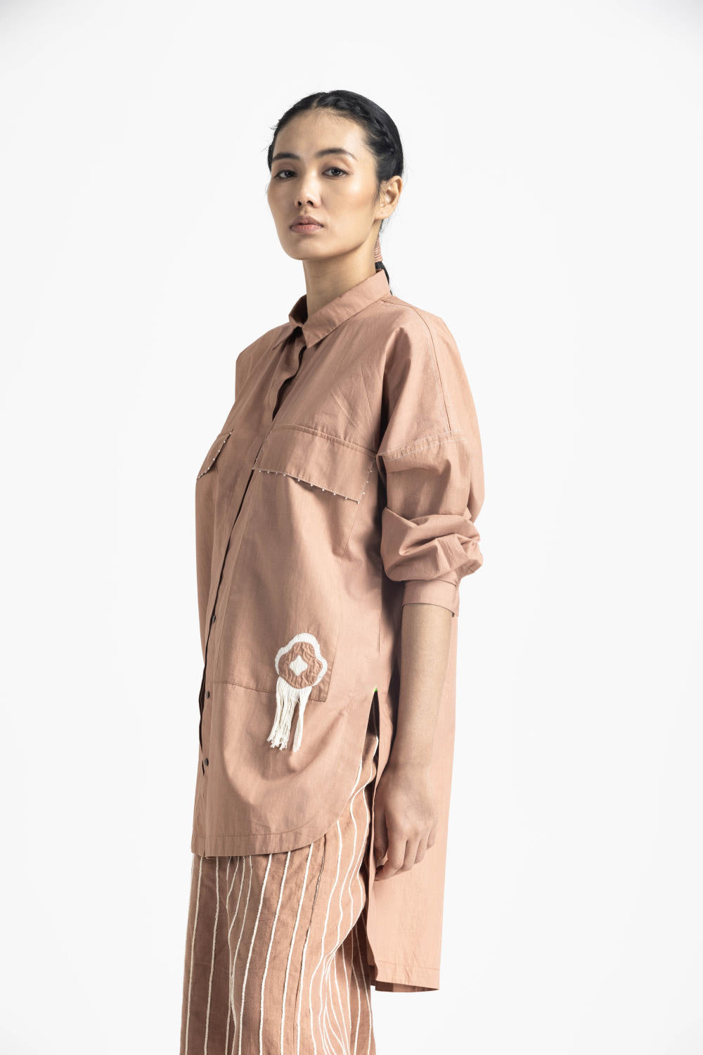 FRINGE POCKET SHIRT CO ORD - CHAMPAGNE