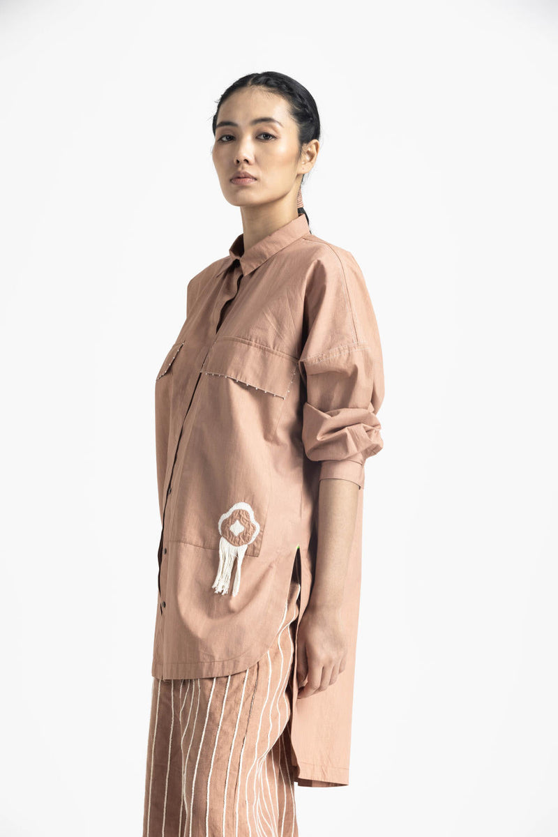 FRINGE POCKET SHIRT - CHAMPAGNE poplin by THREE for women Worldwide