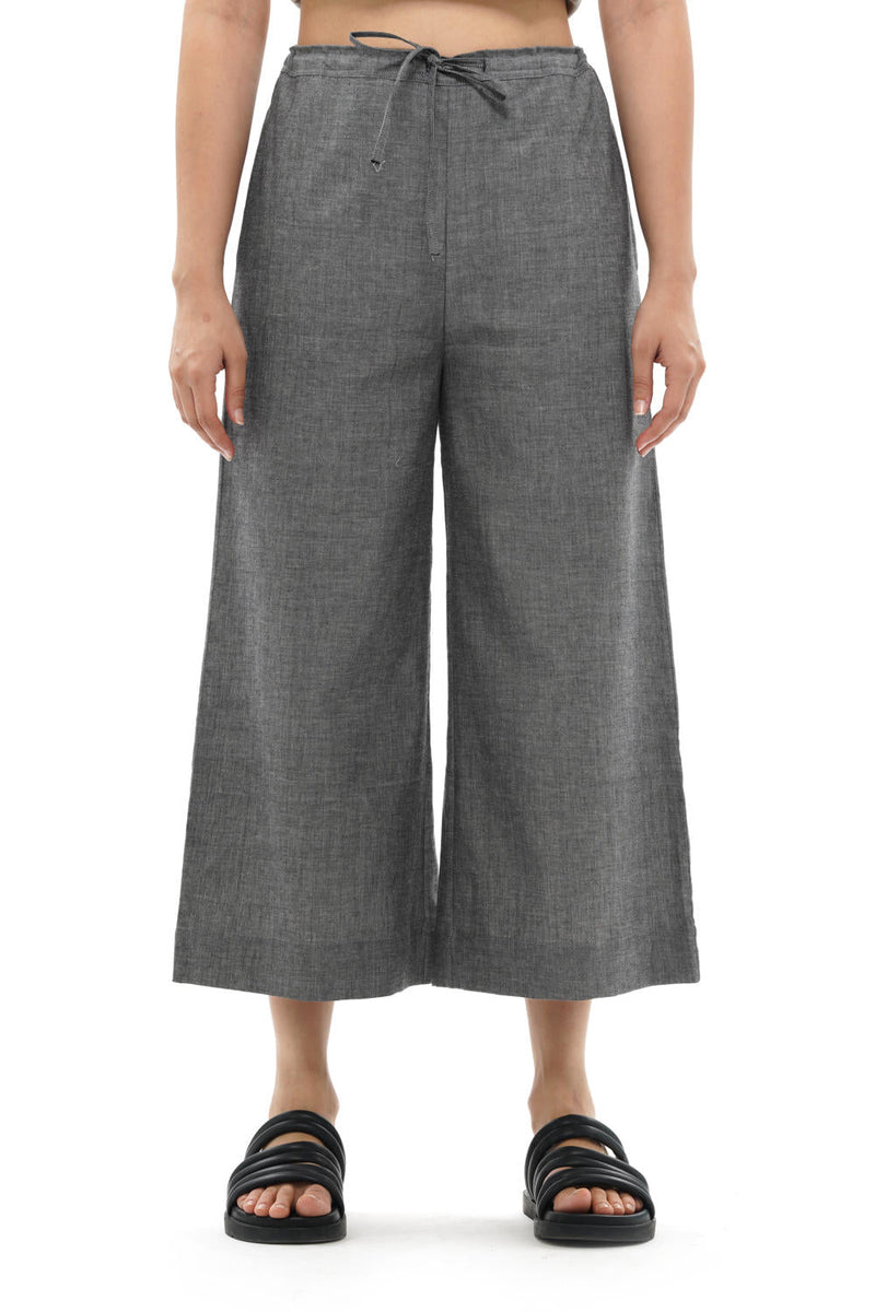 KUMO PALAZZO 100% cotton by Translate - Handwoven Ikat in grey color for women Worldwide