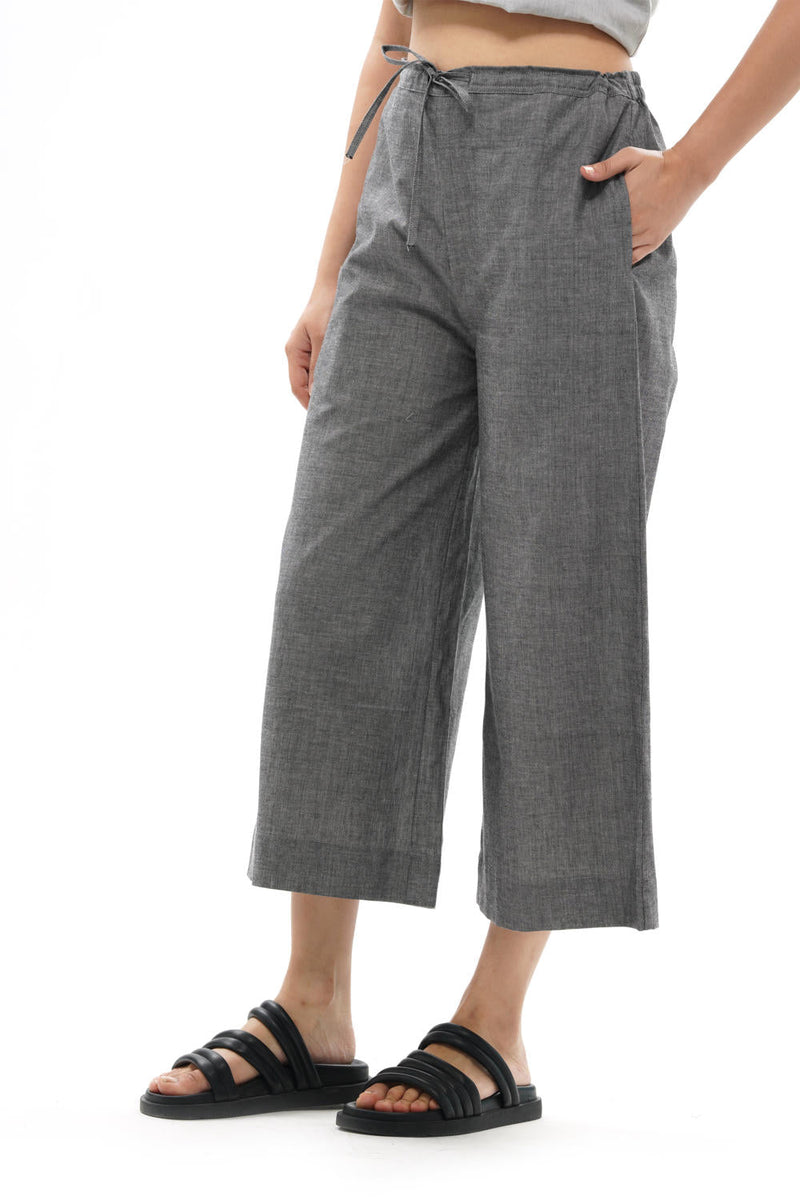 KUMO PALAZZO 100% cotton by Translate - Handwoven Ikat in grey color for women Worldwide