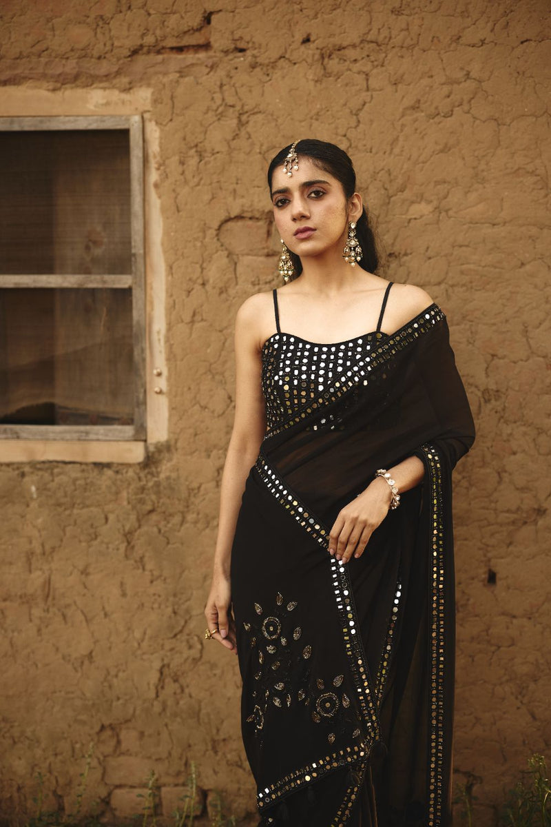 SHAFAQ BLOUSE silk by Rashika Mittal in black color for women Worldwide
