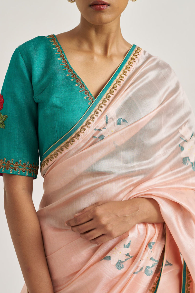 Shagufta Sari handwoven mulberry silk by Suparna Som in red for women Worldwide