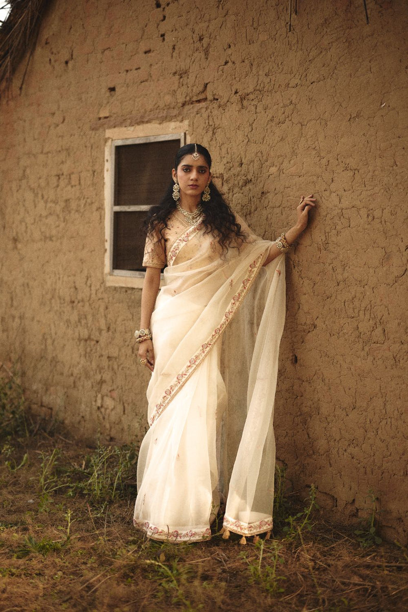 SHANVI SAREE organza by Rashika Mittal in ivory color for women Worldwide