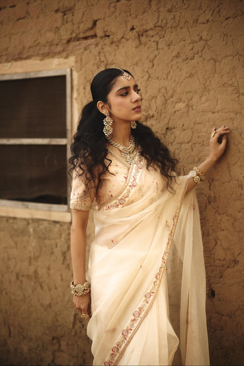 SHANVI SAREE organza by Rashika Mittal in ivory color for women Worldwide