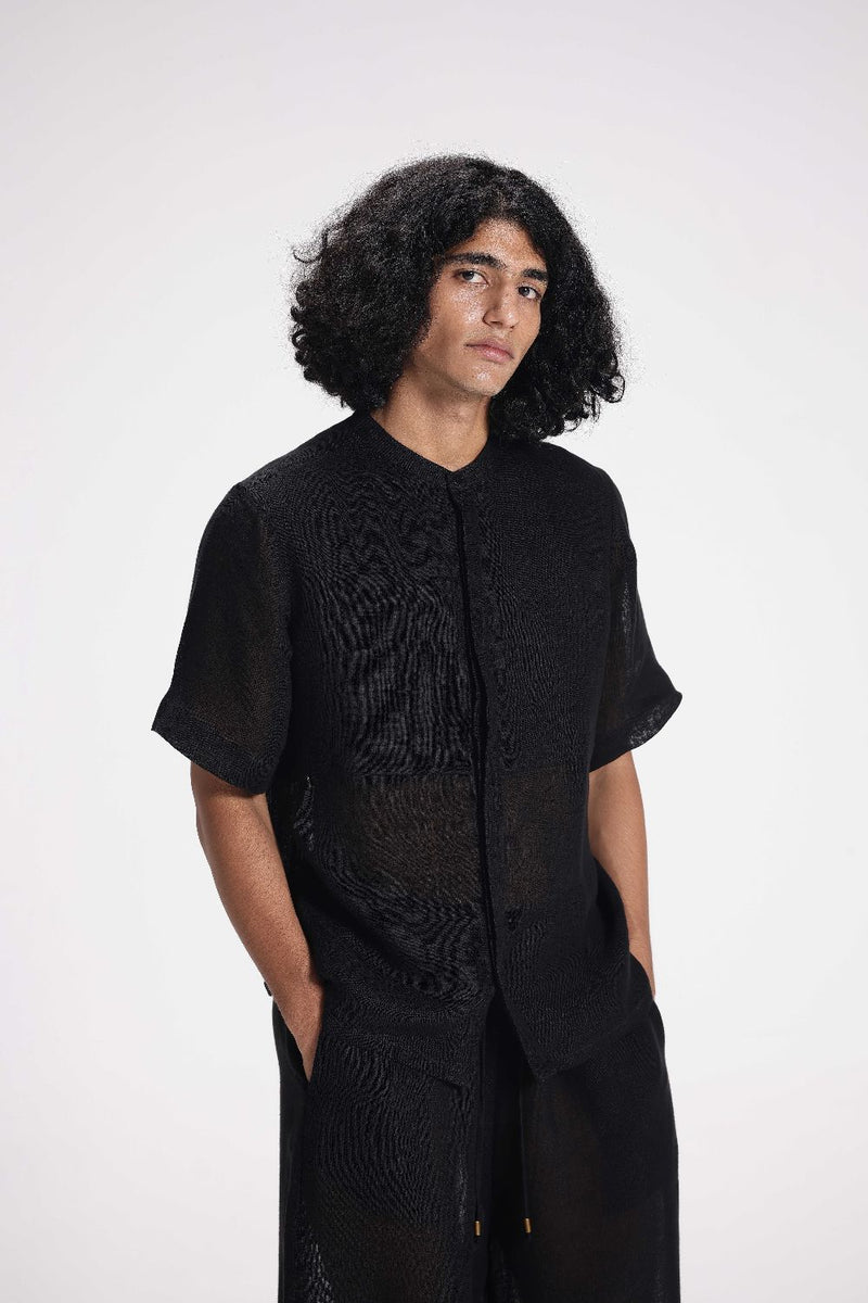 Sheer Half Sleeve Shirt linen by Turn Black in black color for women Worldwide