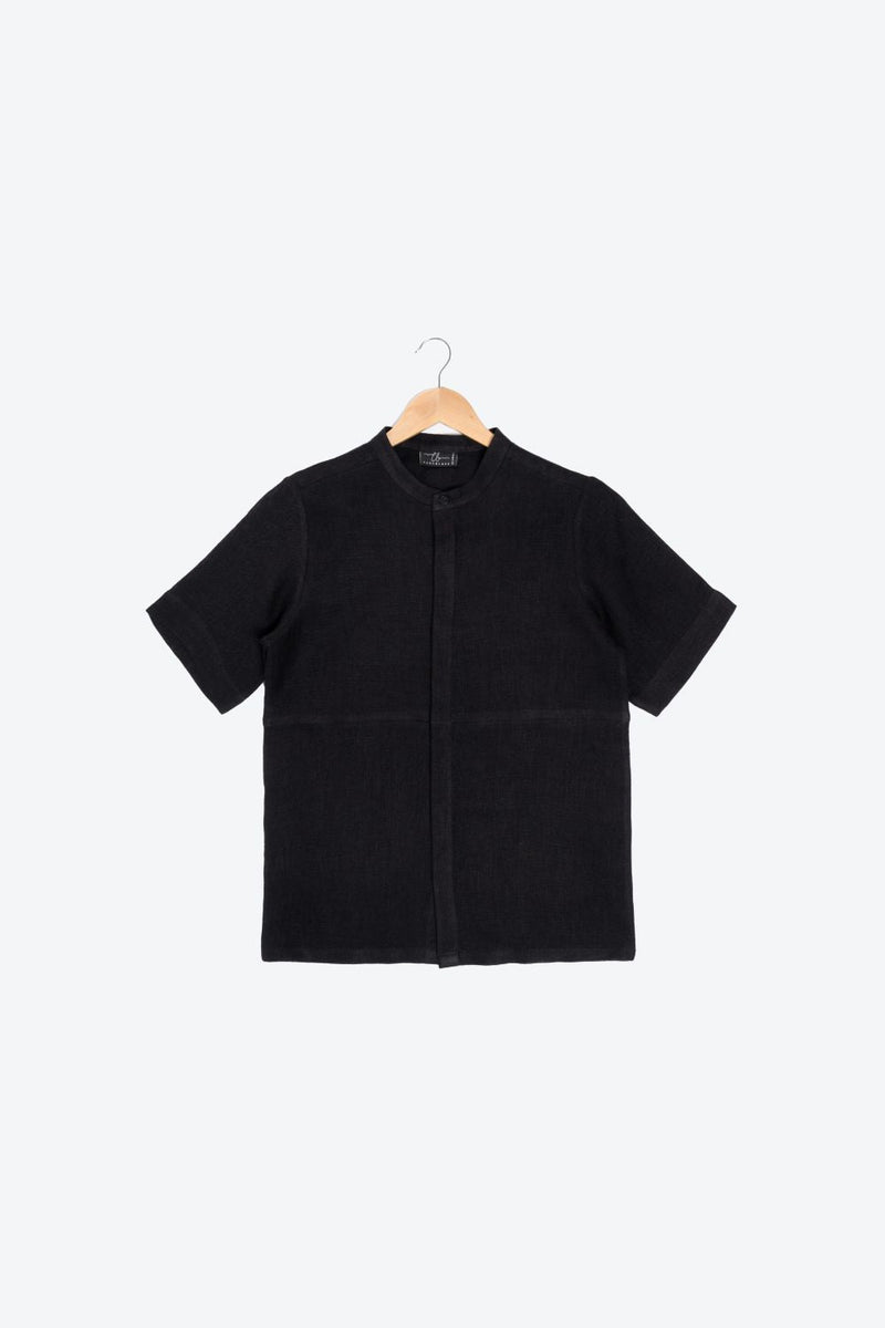 Sheer Half Sleeve Shirt linen by Turn Black in black color for women Worldwide