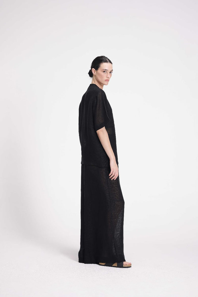 Sheer Half Sleeve Shirt linen by Turn Black in black color for women Worldwide