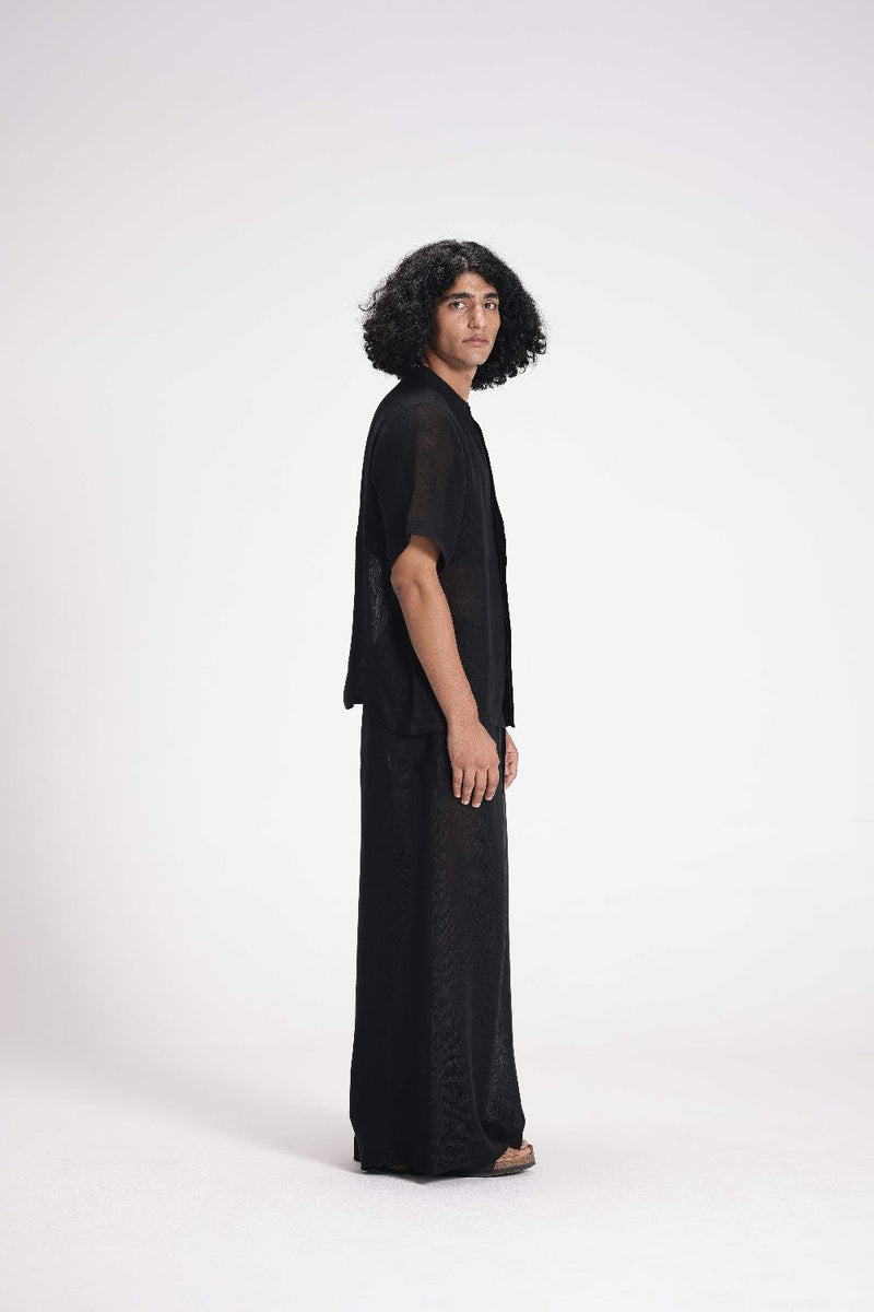 Sheer Half Sleeve Shirt linen by Turn Black in black color for women Worldwide