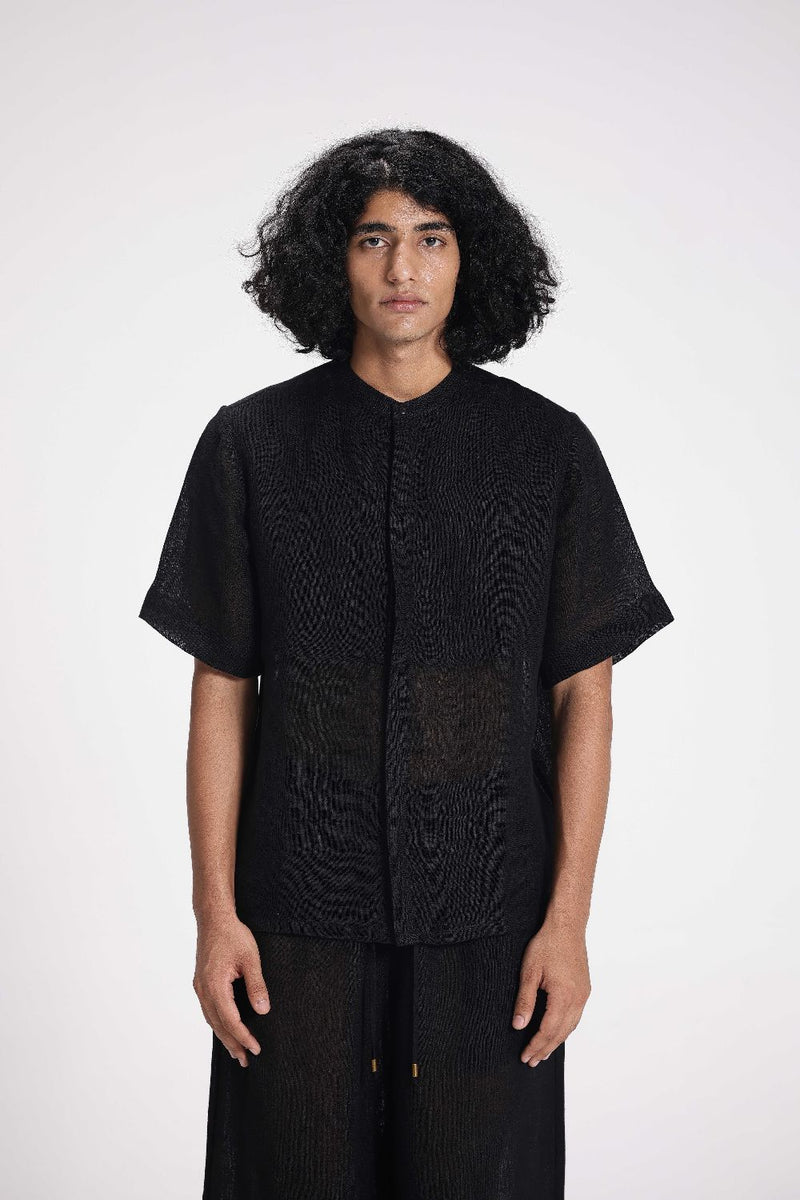 Sheer Half Sleeve Shirt linen by Turn Black in black color for women Worldwide