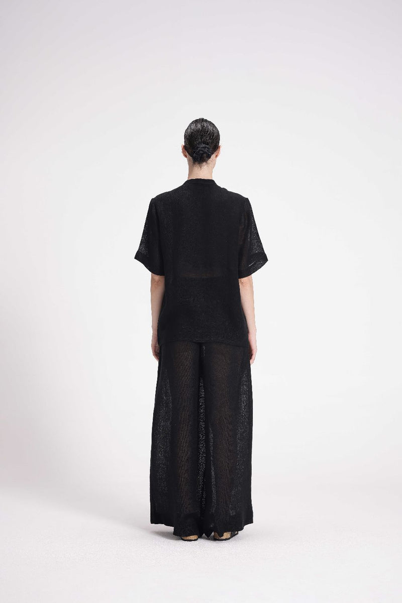 Sheer Half Sleeve Shirt linen by Turn Black in black color for women Worldwide
