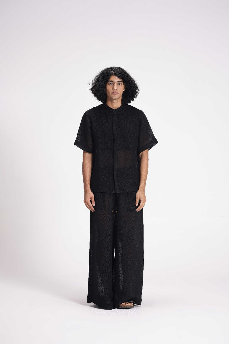 Sheer Half Sleeve Shirt linen by Turn Black in black color for women Worldwide