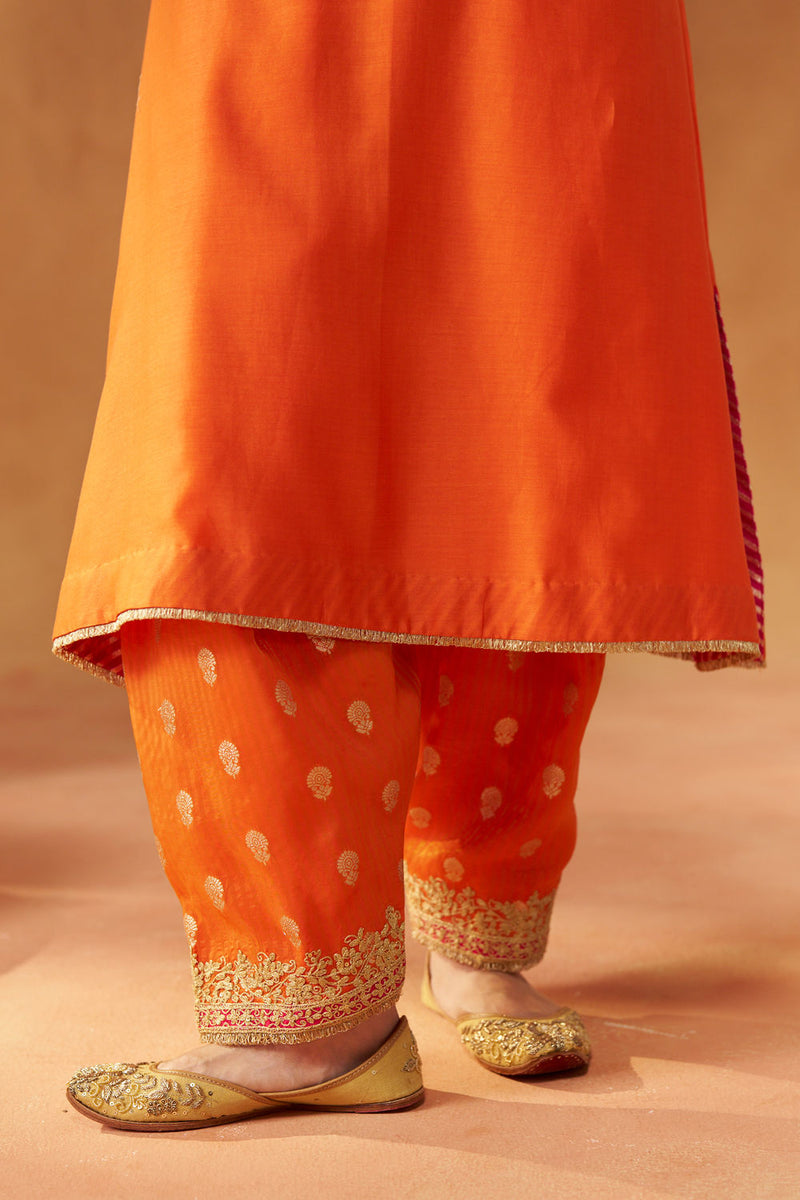 Liana Burnt Orange Chauga with Salwar and Dupatta silk chanderi kurta/kurta set by SHEETAL BATRA in orange for women Worldwide