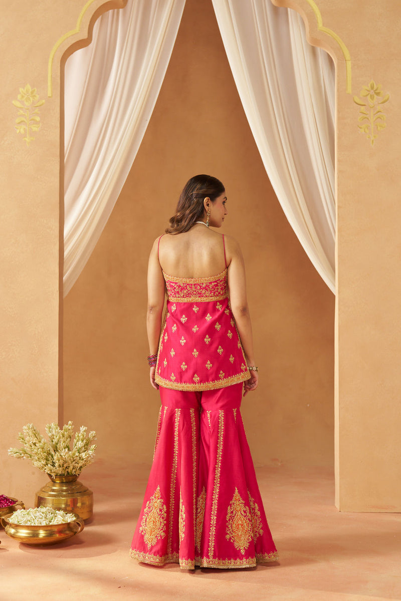 Najma Hotpink Kurta with Garara and Dupatta silk chanderi kurta/kurta set by SHEETAL BATRA in pink for women Worldwide