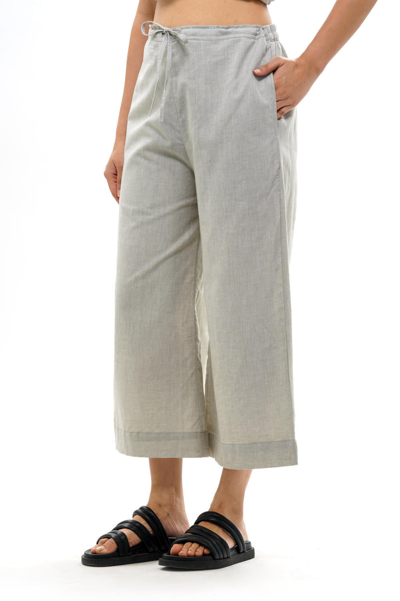 SHIRO PALAZZO 100% cotton by Translate - Handwoven Ikat in grey color for women Worldwide