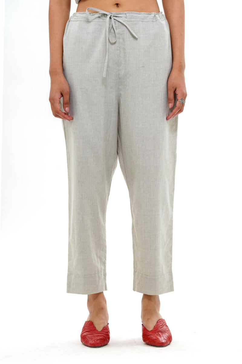 SHIRO STRAIGHT PANT 100% cotton by Translate - Handwoven Ikat in grey color for women Worldwide