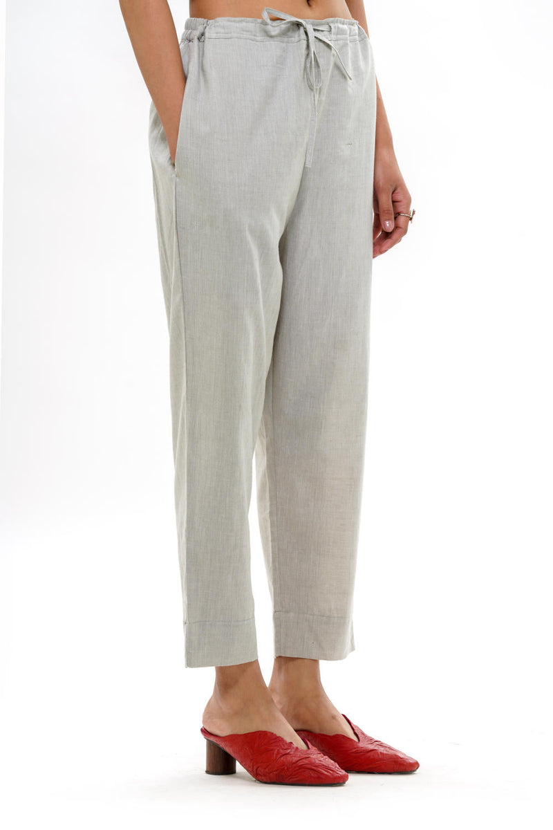 SHIRO STRAIGHT PANT 100% cotton by Translate - Handwoven Ikat in grey color for women Worldwide