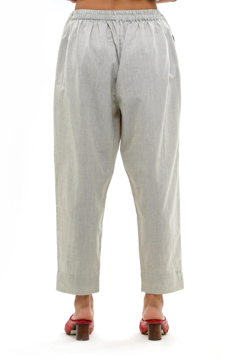 SHIRO STRAIGHT PANT 100% cotton by Translate - Handwoven Ikat in grey color for women Worldwide