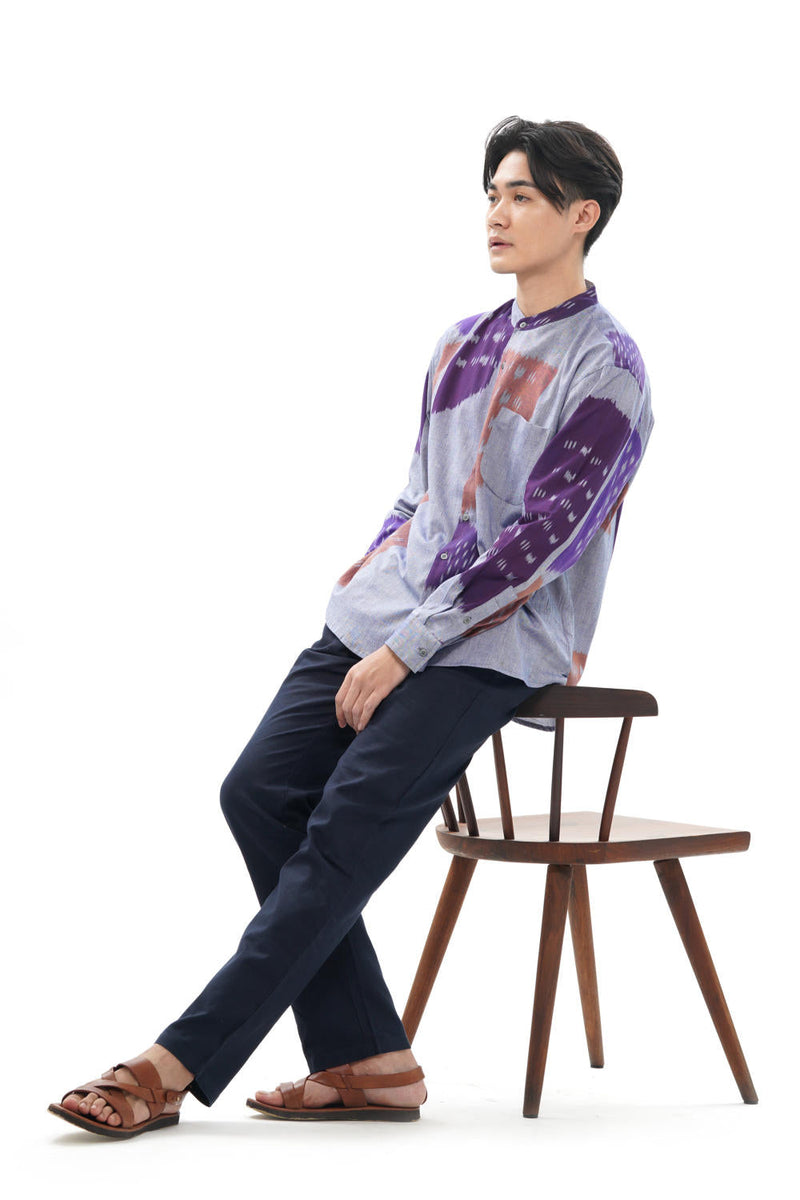 SHOBU MENS STAND IN COLLAR SHIRT 100% cotton by Translate Men in grey color for men Worldwide