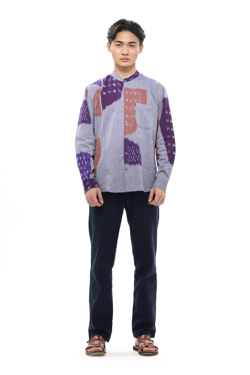 SHOBU MENS STAND IN COLLAR SHIRT 100% cotton by Translate Men in grey color for men Worldwide