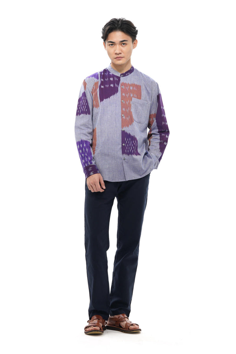 SHOBU MENS STAND IN COLLAR SHIRT 100% cotton by Translate Men in grey color for men Worldwide
