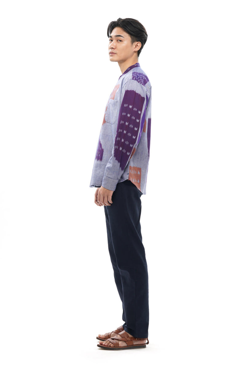 SHOBU MENS STAND IN COLLAR SHIRT 100% cotton by Translate Men in grey color for men Worldwide