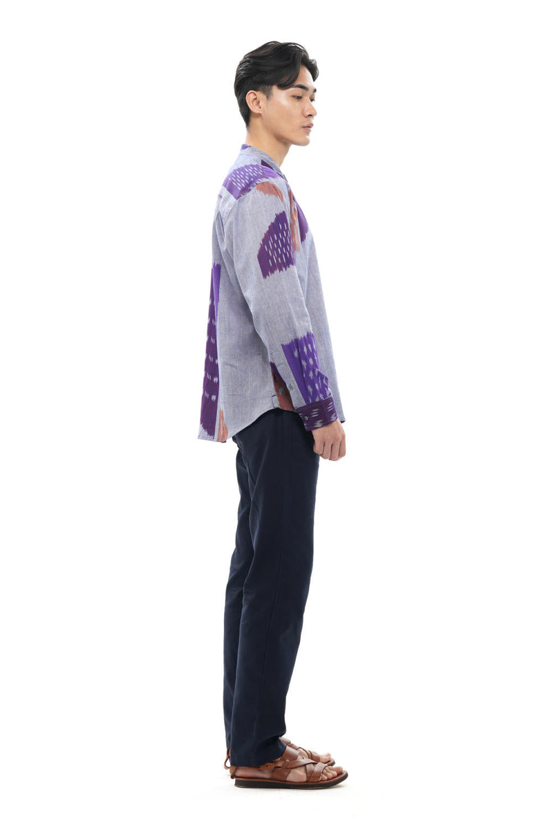 SHOBU MENS STAND IN COLLAR SHIRT 100% cotton by Translate Men in grey color for men Worldwide
