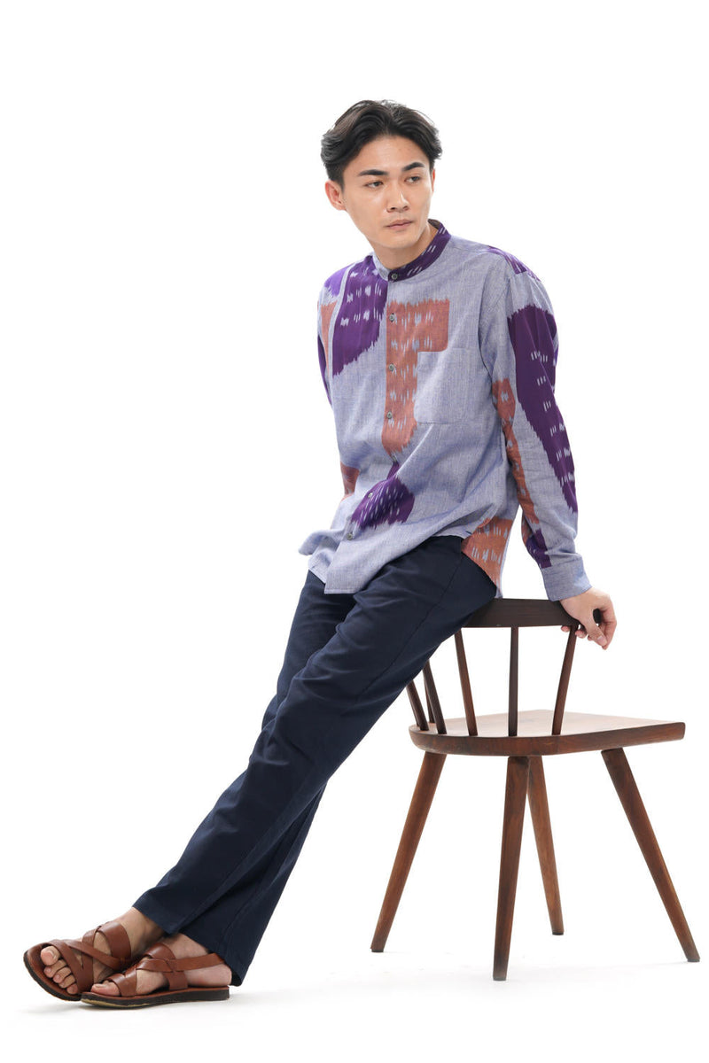 SHOBU MENS STAND IN COLLAR SHIRT 100% cotton by Translate Men in grey color for men Worldwide