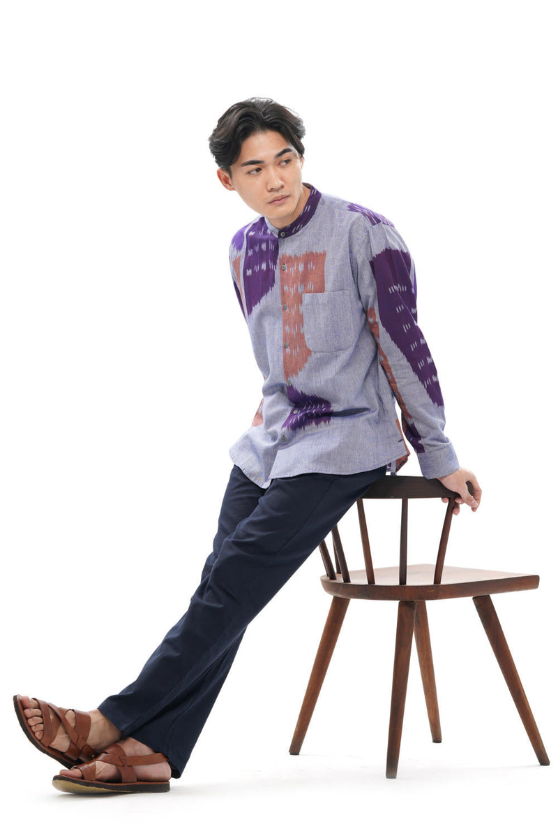 SHOBU MENS STAND IN COLLAR SHIRT 100% cotton by Translate Men in grey color for men Worldwide