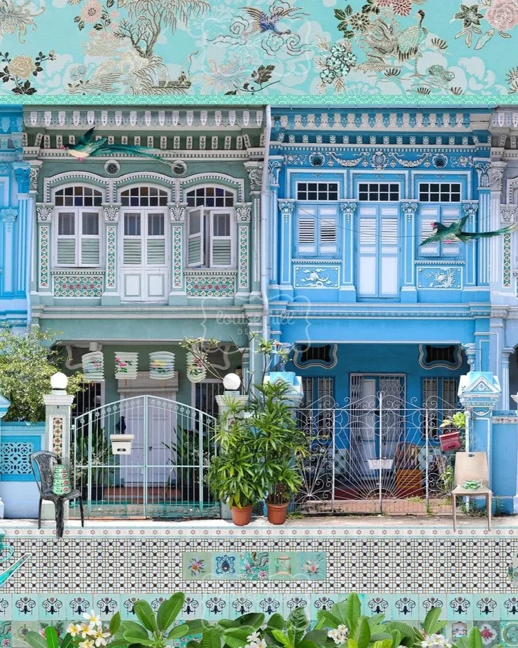 Shophouse Trio in Emerald Greens & Blues