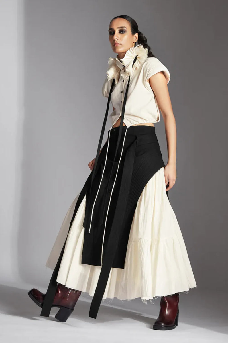 Tain Skirt-Black poplin by Chola in black color for women Worldwide