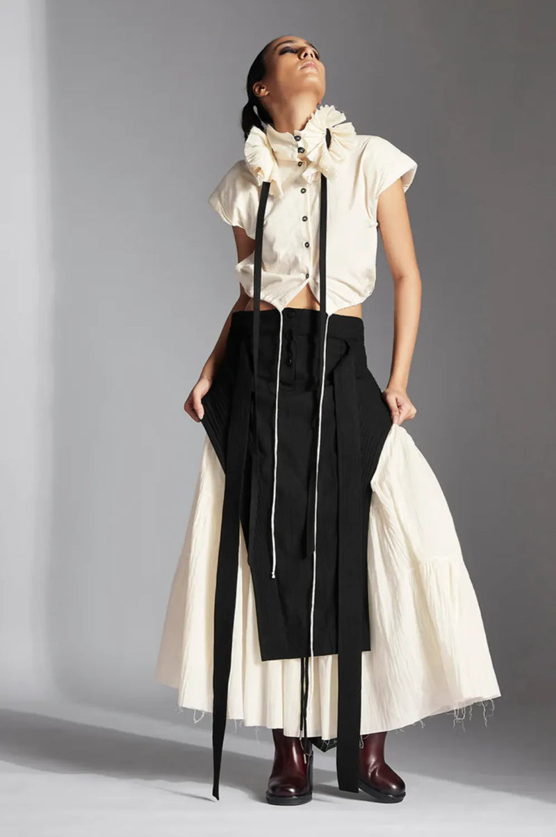Tain Skirt-Black poplin by Chola in black color for women Worldwide