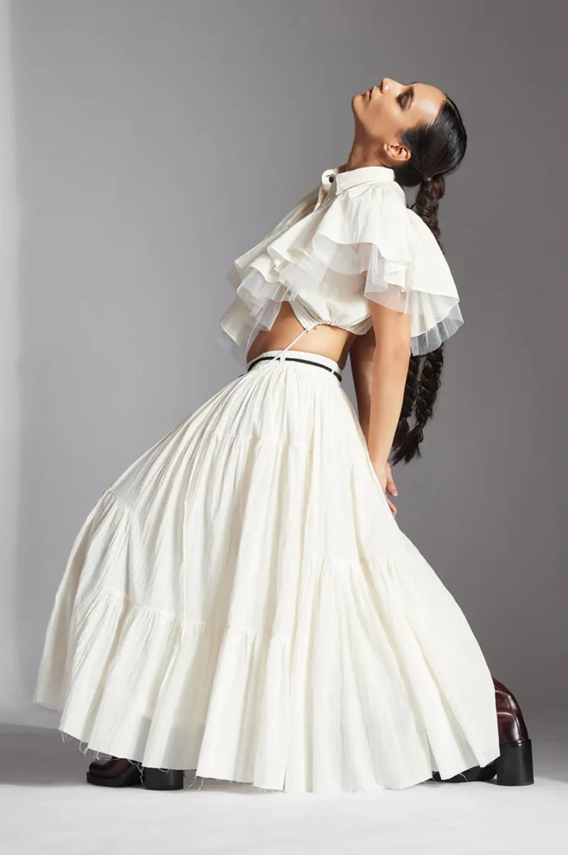 Lira Skirt-White cotton by Chola in white color for women Worldwide