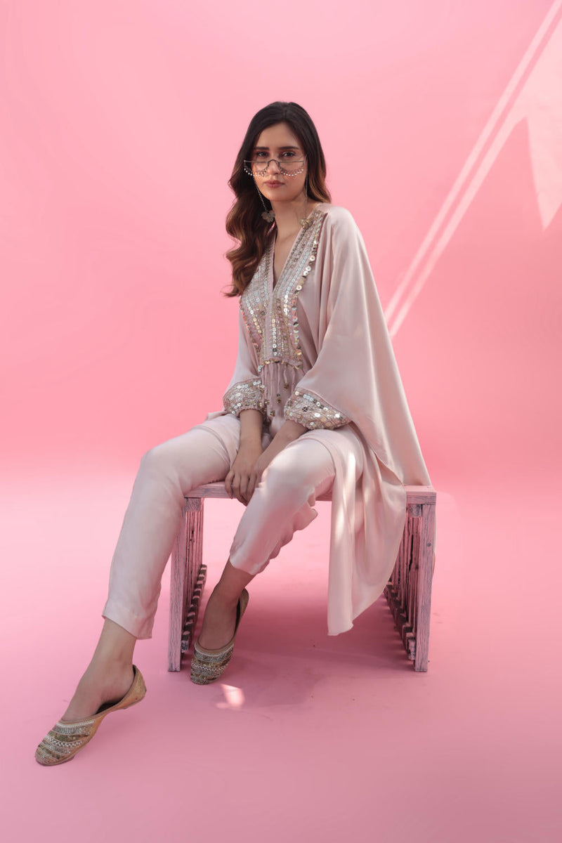 MISH Pink Kaftan Set with Pant satin by PRAHNAAYA in pink color for women Worldwide