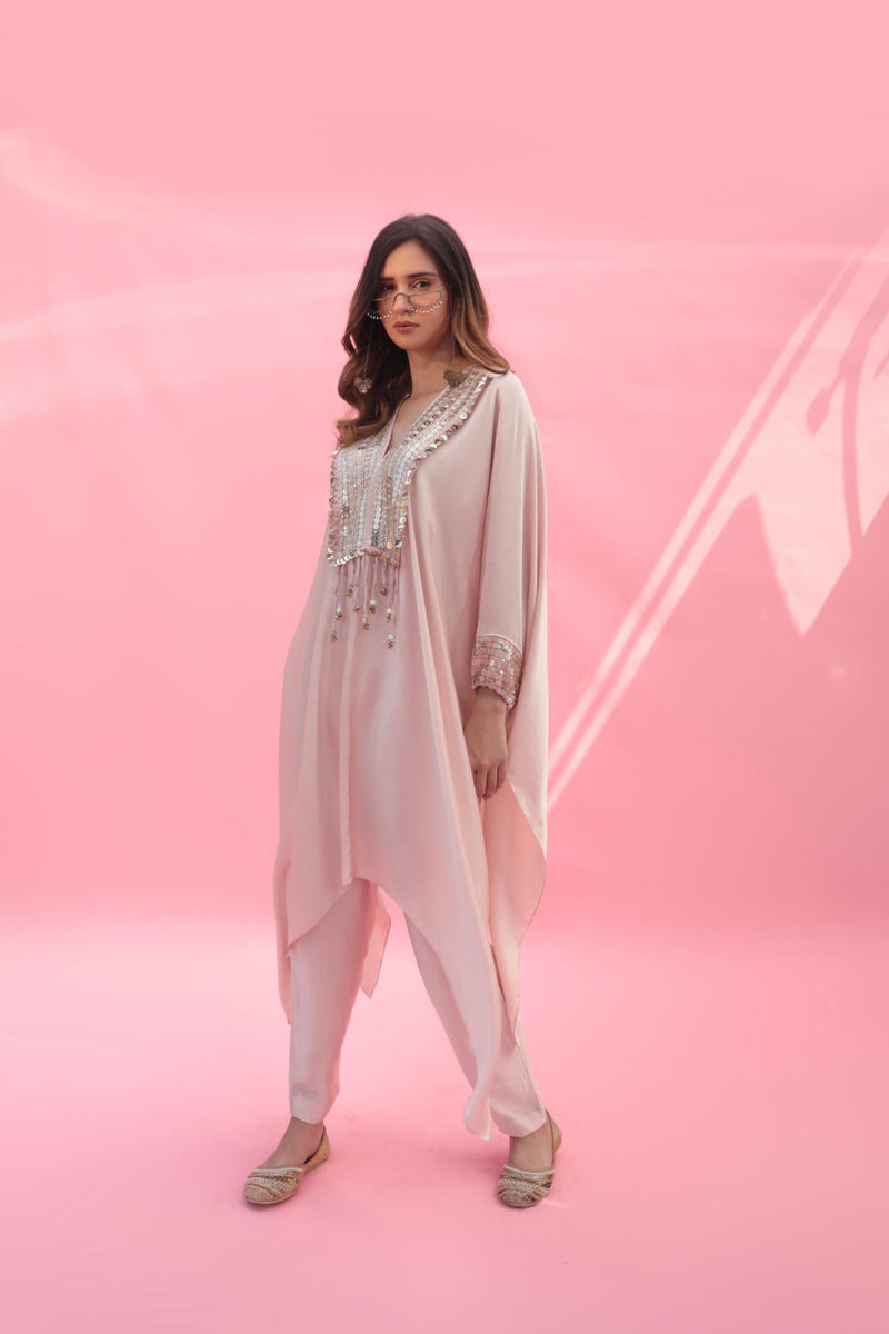 MISH Pink Kaftan Set with Pant satin by PRAHNAAYA in pink color for women Worldwide