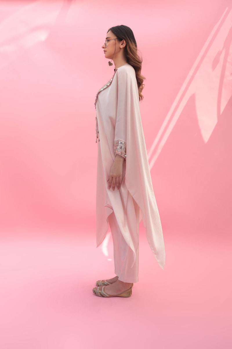 MISH Pink Kaftan Set with Pant satin by PRAHNAAYA in pink color for women Worldwide