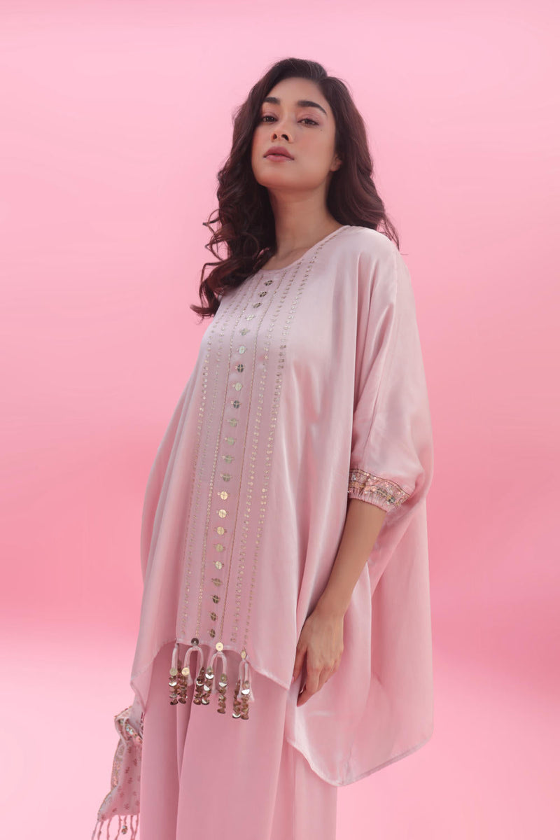 Masbah Pink CO-ORD SET with Pants satin by PRAHNAAYA in pink color for women Worldwide