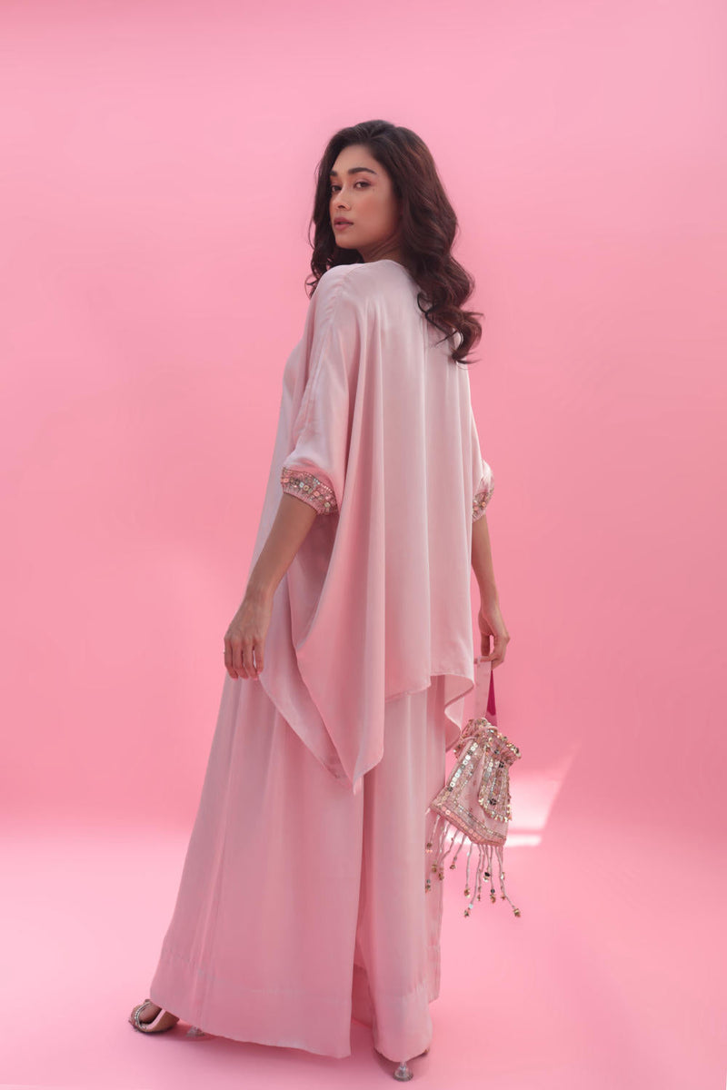 Masbah Pink CO-ORD SET with Pants satin by PRAHNAAYA in pink color for women Worldwide